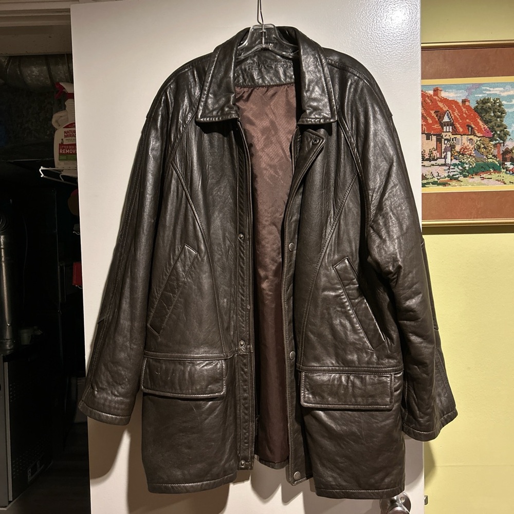 Kenneth Cole Reaction Dark Brown Leather Field Jacket with detachable vest.